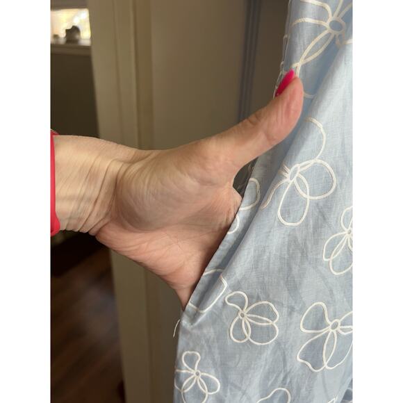 ANNIE WEAR Pale Blue Floral Smocked Puff Sleeve Button Shirt Midi Dress Sz L NWT - Picture 9 of 16